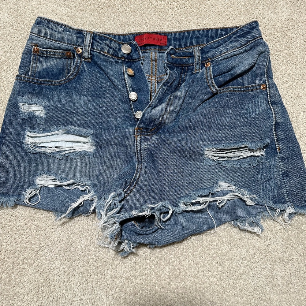 Signature8 Blue Jean Shorts Distressed High-Waisted